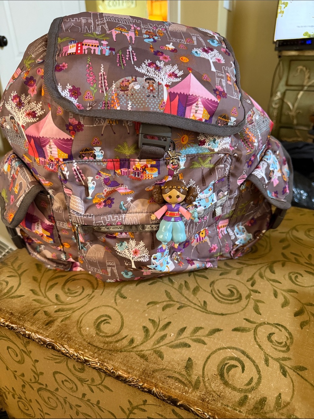 Le Sportsac It’s A Small World Print Backpack with Doll Charm. SUPER RARE